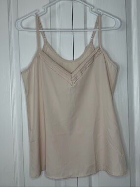 Beige Satin Cami Tank Top with V-Pleat pin tuck Detail layering Small